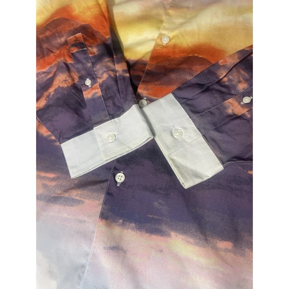 INC Unisex Shirt Lightweight Large Button Down Unique Sunset Watercolor design - Picture 11 of 11